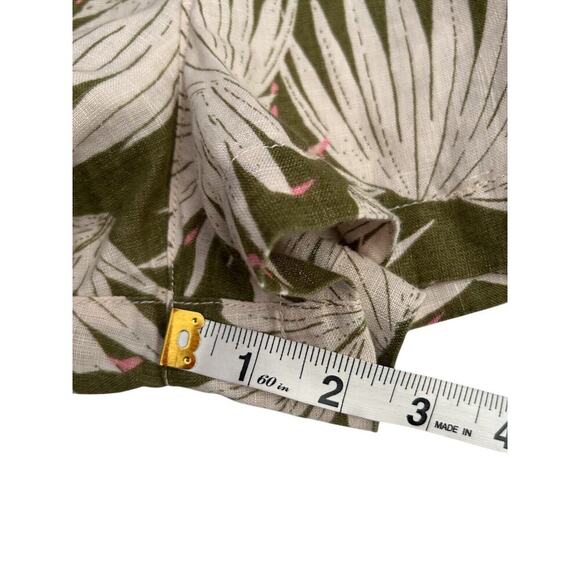 Tahari Shorts Womens Size L Tropical Palm Trees 100% Linen Belted Green Cream - Picture 9 of 10